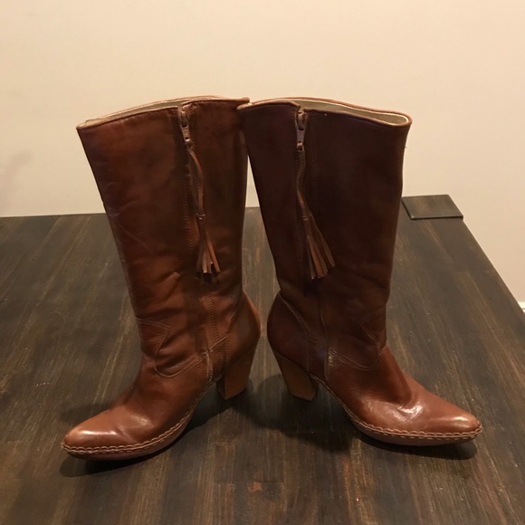 FRYE Regina Zip Boots Brown leather stacked - Picture 6 of 7